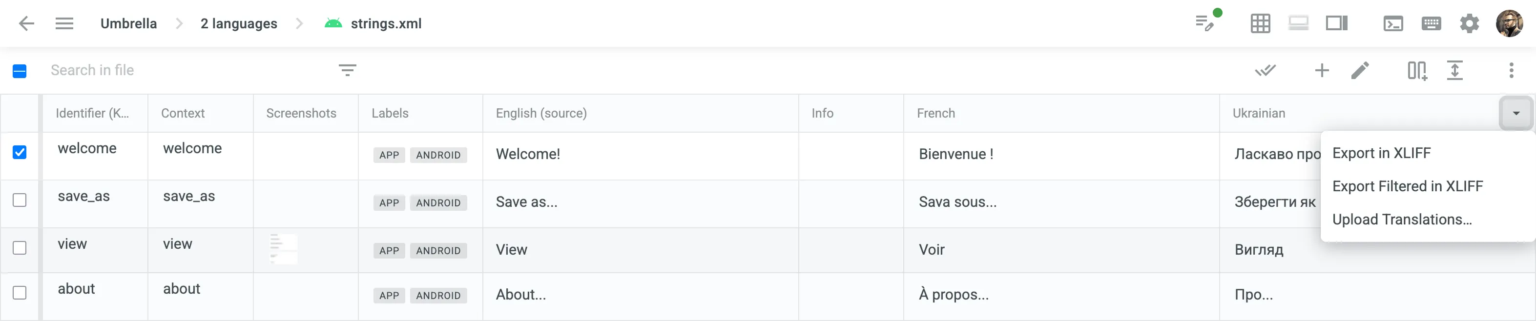 Upload Translations from the Multilingual (Grid) mode